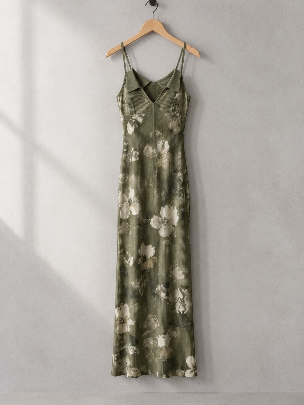 Olive Green Floral Slip Maxi Dress - Women's
